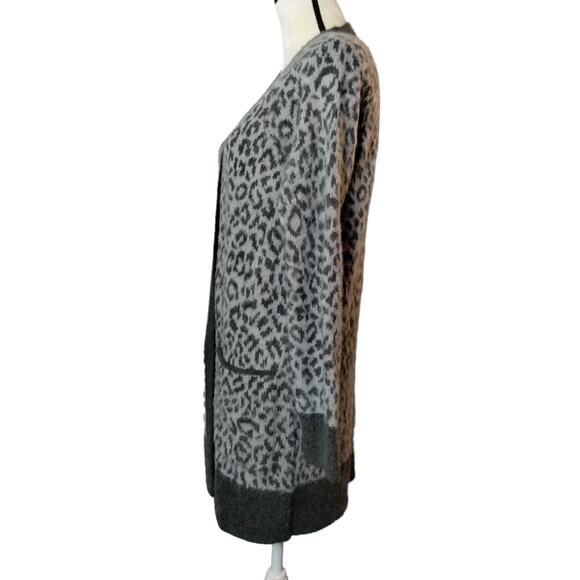 Lucky Brand Womens Sz S Grey Cheetah Print Long Line Open Front Duster Cardigan - Picture 4 of 9